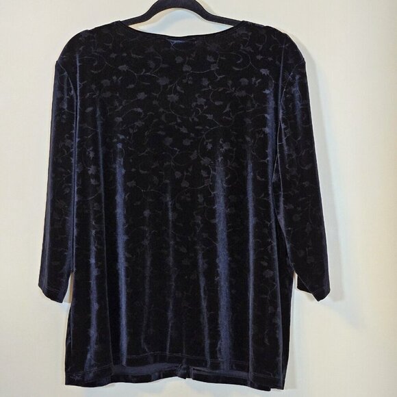 Gemilli Cardigan Women 2X Black Velvet Floral Burnout 3/4 Sleeve VTG Goth Witchy - Picture 11 of 12